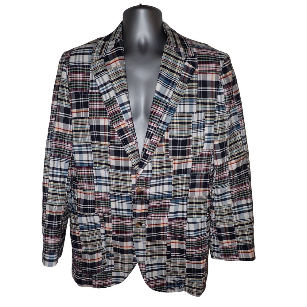 Grant Thomas Men's Patchwork Plaid Madras Blazer Sport Coat Small Preppy Beach